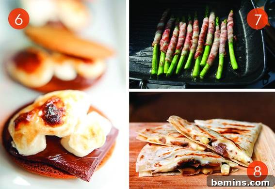 Three different food items are cooked and shown.