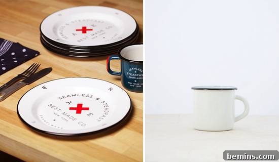 White dishes have black accents.