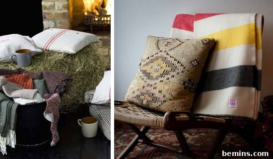 A split screen shows folded clothes and pillows on a chair.