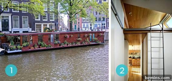 Visual Feast: 10 Stunning Houseboat Getaways 3 Charming houseboat deck adorned with colorful flower pots, creating a vibrant and inviting outdoor space.