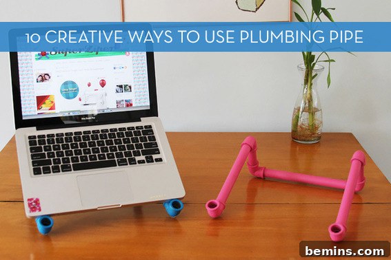 DIY Laptop Stand Made from Plumbing Pipe on a Desk