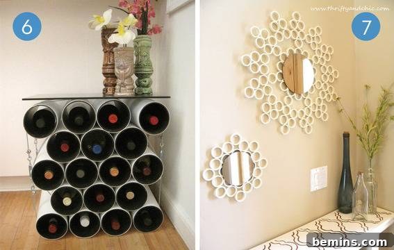 PVC Pipe Wine Rack Side Table and Sunburst Mirror