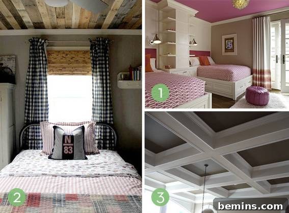 Creative Ceiling Transformations: 10 DIY Projects 3 Bedrooms have different styles of ceilings.