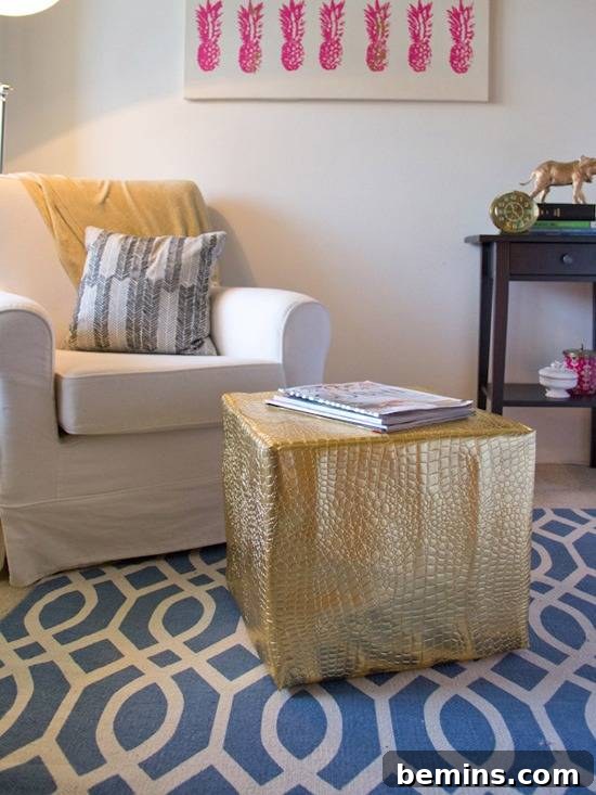 Leathercraft Dreams: 11 DIY Projects to Ignite Your Creativity 3 A white armchair sits behind a gold metallic small table.