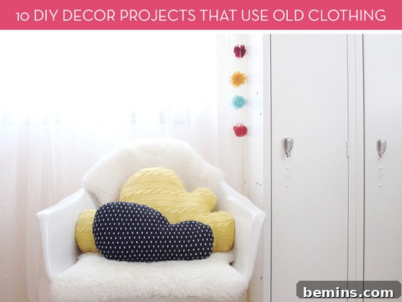 Fluffy cloud-shaped pillows, likely made from soft knit fabric, resting on a modern accent chair, creating a whimsical and cozy atmosphere.