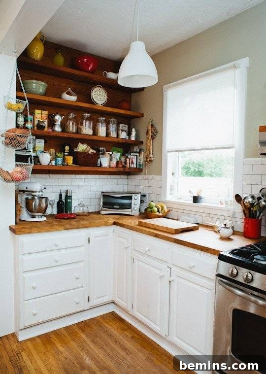 Small kitchen with open shelving