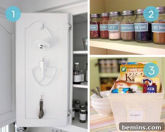 Kitchen & Pantry Makeover: Simple Steps to Organized Bliss 3 Glass jars neatly labeled and filled with various spices inside a kitchen cabinet.