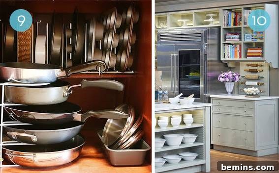 Kitchen & Pantry Makeover: Simple Steps to Organized Bliss 6 Pots and pans neatly stacked in a pan holder, with lids organized in a separate container.