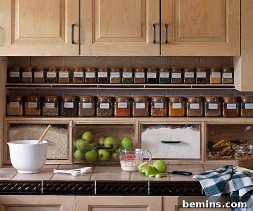 DIY Kitchen Organization: 10 Clever Projects 3 Jars of spices organized on a shelf in a kitchen
