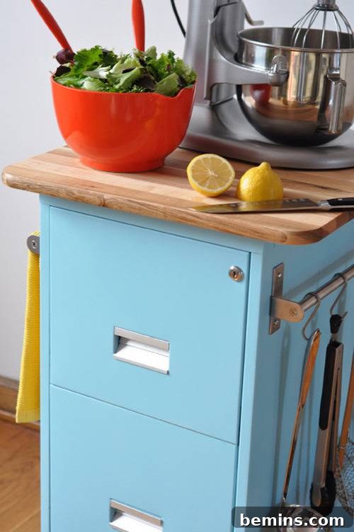 DIY Kitchen Organization: 10 Clever Projects 5 Kitchen cart made from an old filing cabinet