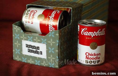 DIY Kitchen Organization: 10 Clever Projects 6 Soup cans organized in a repurposed soda can box
