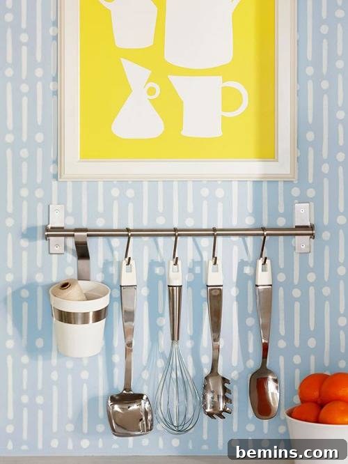 DIY Kitchen Organization: 10 Clever Projects 10 Metal rod with cooking utensils hanging on it