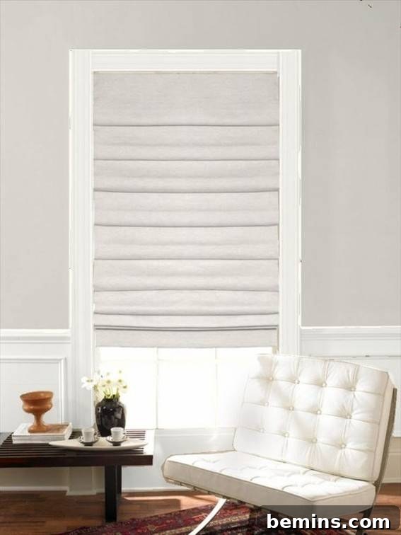 A wider view of the rendered master bedroom interior, showing the Roman shades and Crushed Ice wall color in detail.