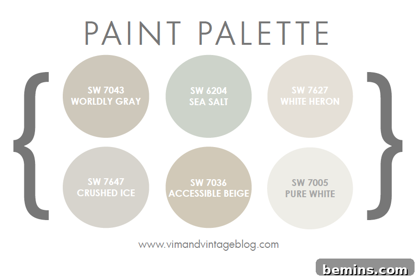 A circular paint sample collection, showcasing a cohesive color palette for interior design, inspired by Vim & Vintage.