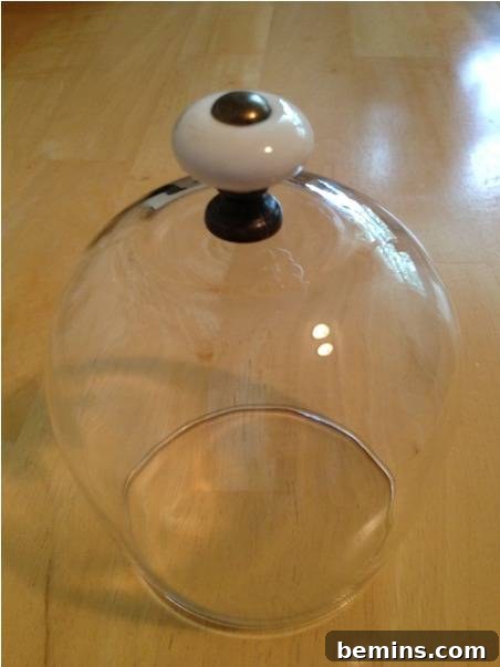 How to Craft Your Own Charming Miniature Cloche 3 An upside down glass with a door knob on the top.