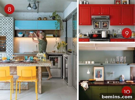 Man placing bowl on shelf in a kitchen.