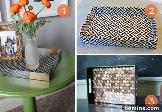 Crafty Creations: 10 DIY Serving Tray Ideas to Elevate Your Home 3 A collection of DIY serving tray ideas, showcasing various styles and materials used in their creation.
