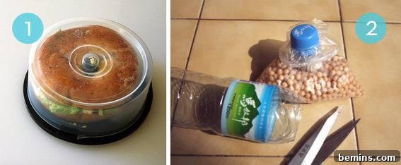 A bottle and bag being used as a food saver. A creative way to seal plastic bags.