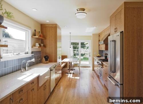 A kitchen with mostly wooden cabinets and counters.
