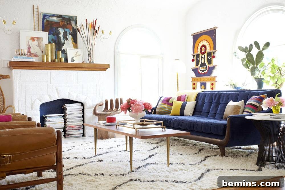 Bouquet of flowers on a coffee table near a sofa in a living room.