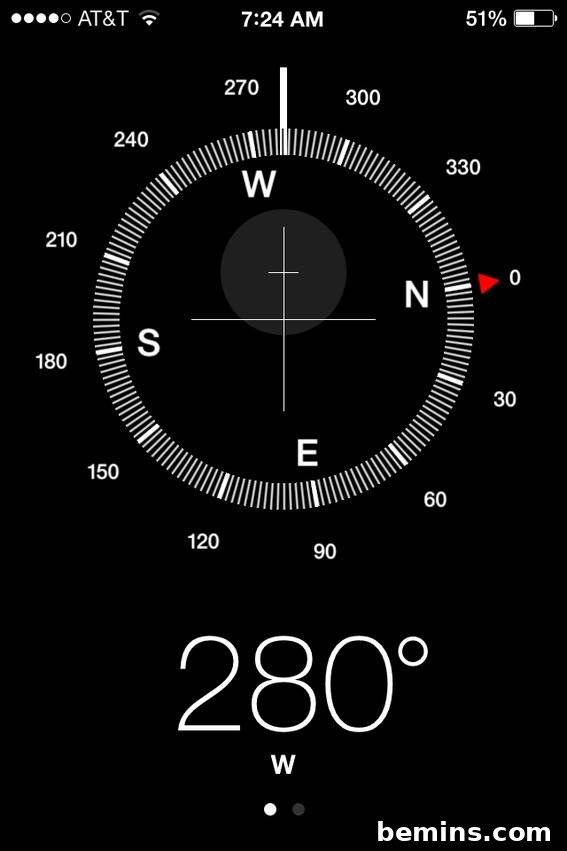 Screen capture of an iPhone displaying the compass application.