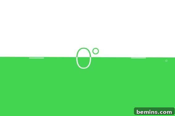 0 degrees is written in white with a green background, indicating a perfectly level surface on the phone's long edge.