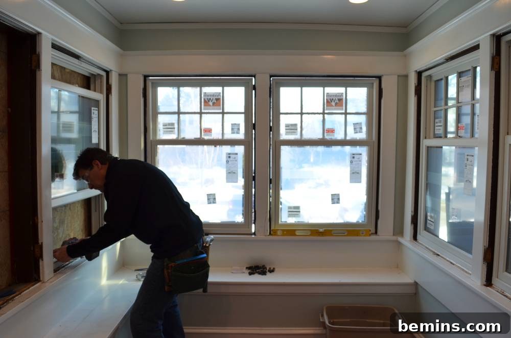 Finished window installation in the renovated sunroom.