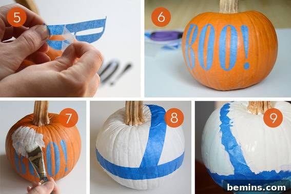 Pretty and simple way of Typographic Pumpkins with paint brushes and painter's tape