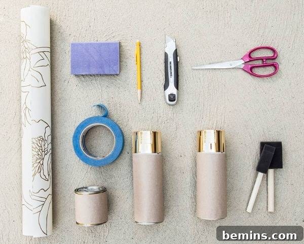 Wallpaper and other materials needed to makeover old furniture