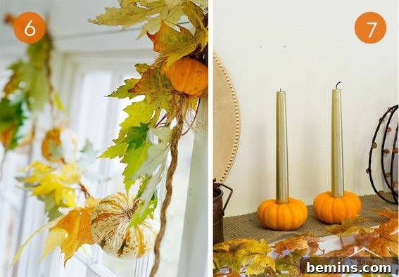 Interior decoration with pumpkins like arch and candle holders.
