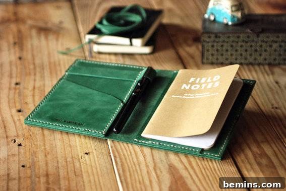 The Ultimate Gift List for Him: 12 Unique Handmade Presents 12 A brown field note book with a green cover.