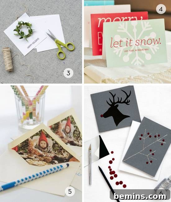Creative Christmas Card Crafts: 11 DIY Ideas 4 Close-up shot of customized handmade or printed Christmas cards, highlighting the intricate details and personal touches.