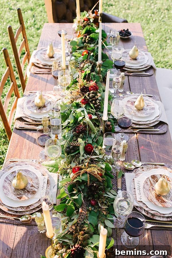 Outdoor Thanksgiving Table Setting with Fall Foliage