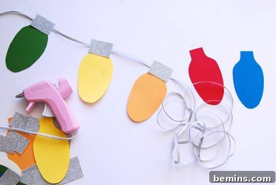 Colorful Christmas Light Garland. A completed DIY Christmas light garland.