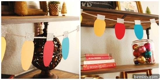 Light bulb shaped paper are made and painted to decorate a room. A DIY Christmas light garland adds festive cheer to a room.