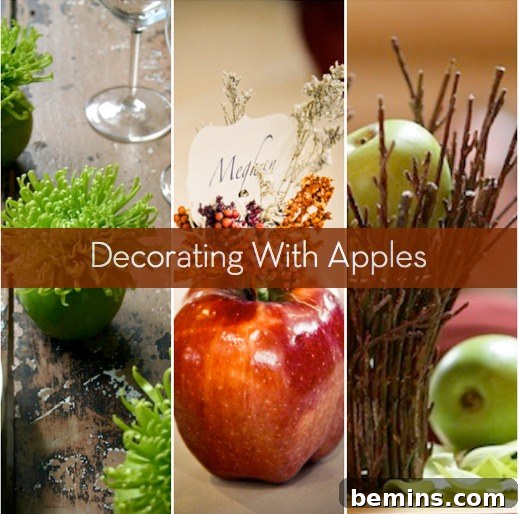 Various decorations made with apples showcased.