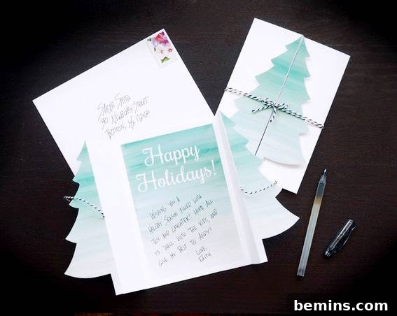 DIY Christmas Tree Card Tutorial Free Template 3 Handmade Christmas greeting cards tied with rope, showcasing the intricate detail and festive appeal.