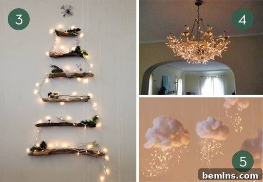 10 Unique Christmas Light Display Ideas 3 Driftwood wall-mounted alternative Christmas tree decorated with lights.