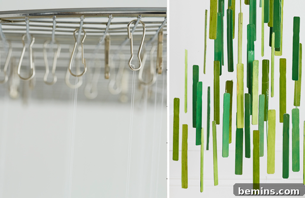 Creating a Chic DIY Christmas Tree Mobile 3 Green bars are making an abstract art.
