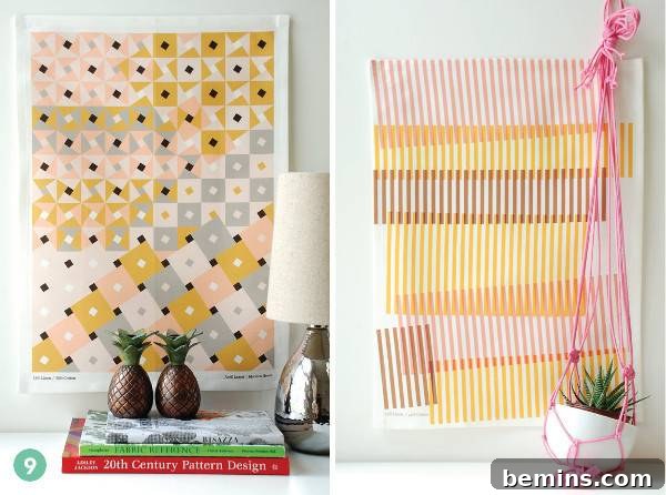 A wall decorated in two different styles by using vase, books and lamps