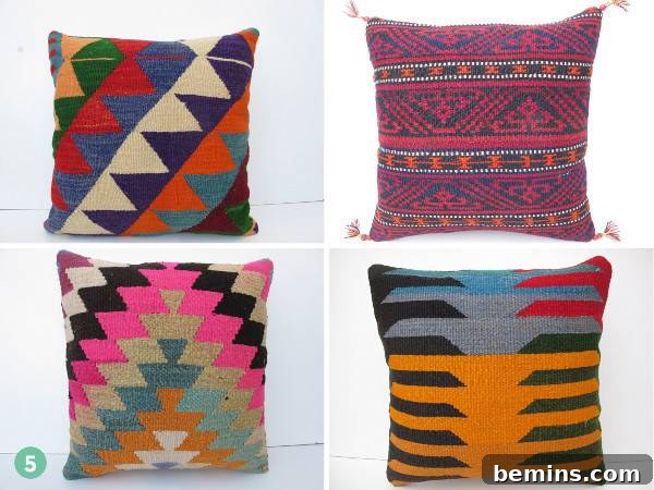 Four separate pillows with different colorful gemoetric designs
