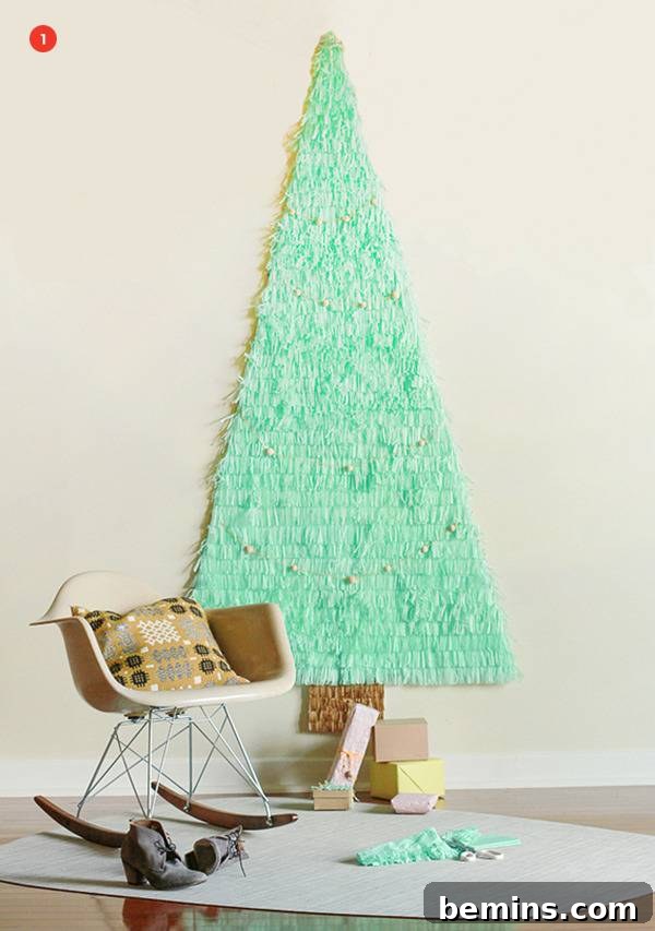 Creative Christmas: 10 Unique Tabletop Tree Alternatives 3 Handmade Christmas tree wall decor and granny chair on floor.