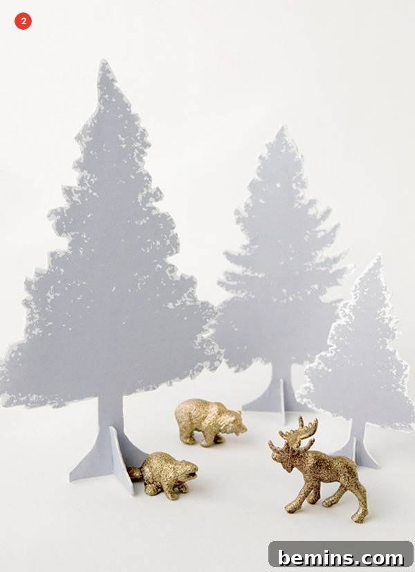 Creative Christmas: 10 Unique Tabletop Tree Alternatives 4 White Christmas trees with three golden animals.