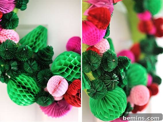 Colorful honeycomb wreath for holiday decoration