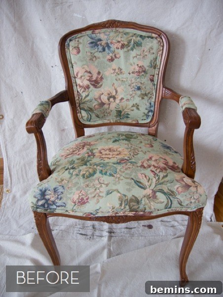 Victorian side chair before its Annie Sloan chalk paint transformation.