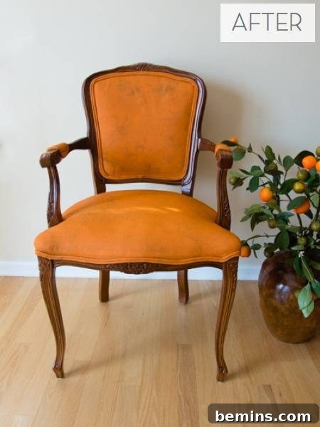 The Victorian chair after its Annie Sloan chalk paint transformation.