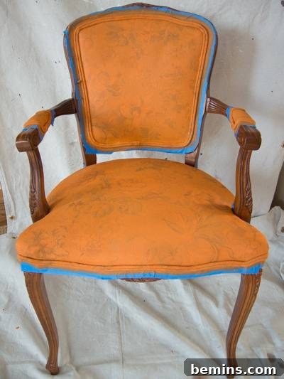 Victorian chair after three coats of Annie Sloan chalk paint.