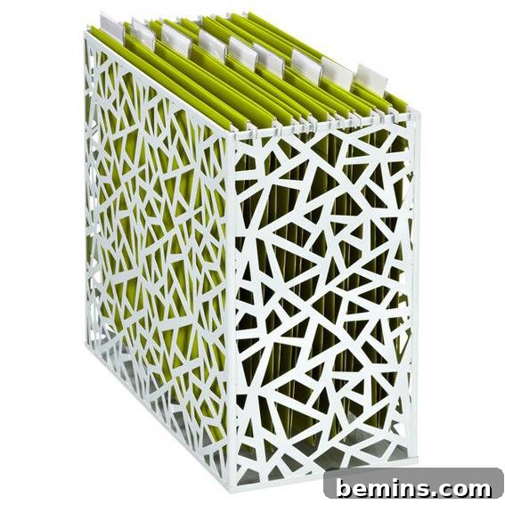 Tips for Radically Revamping Your Filing Cabinet 6 A white color file cabin along with many folders, demonstrating filing box options.