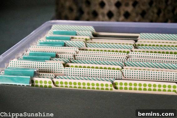 Tips for Radically Revamping Your Filing Cabinet 8 A file container has places to put colorful files, showcasing washi tape as a color-coding alternative.