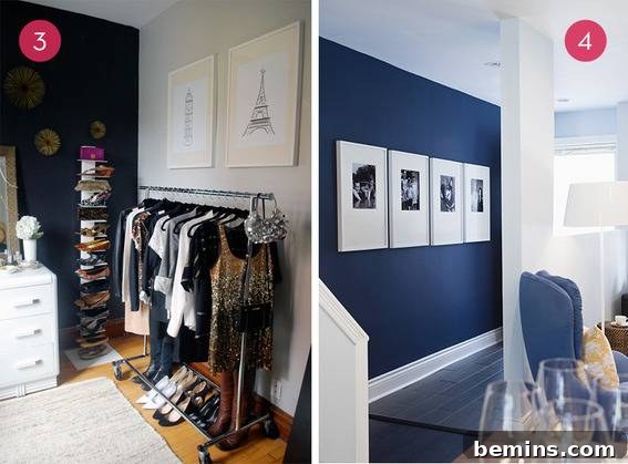 Dark Walls Dazzle Your Guide to Deep Hues 4 A curated selection of rooms demonstrating creative ways to incorporate dark blue as an accent color through various styling techniques.